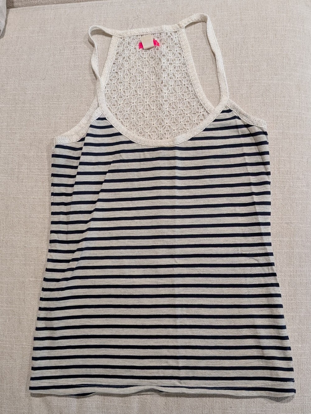 Striped Lace Racerback Tank Top - White & Navy